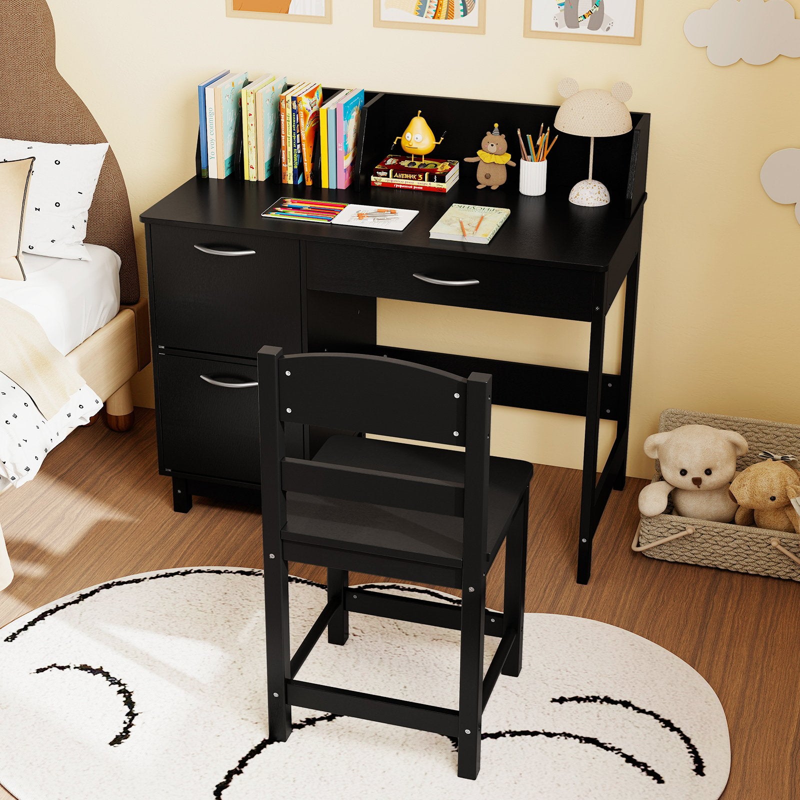 Wooden Kids Study Desk and Chair Set Student Workstation, Black Kids Table & Chair Sets at Gallery Canada