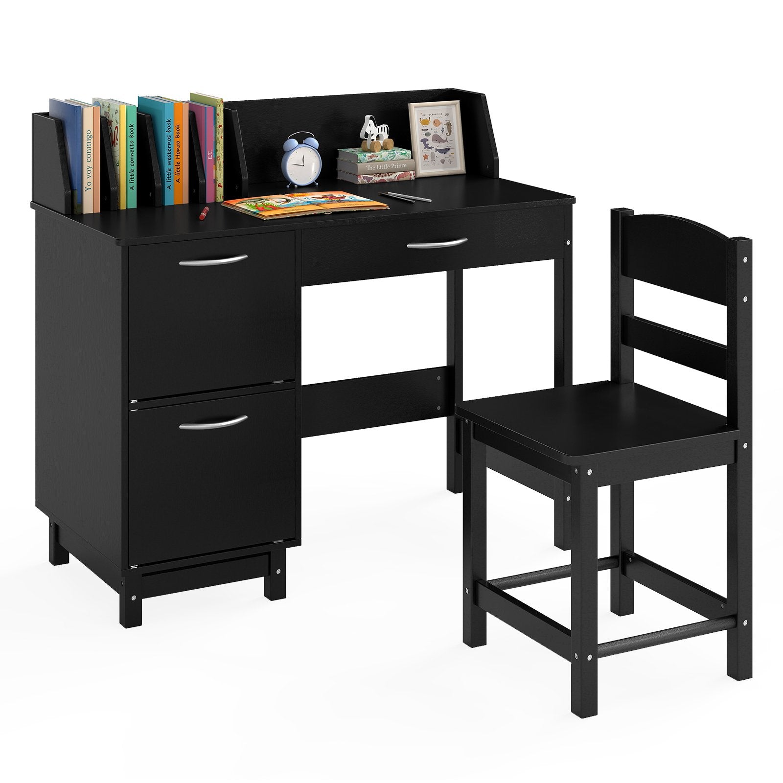 Wooden Kids Study Desk and Chair Set Student Workstation, Black Kids Table & Chair Sets Black at Gallery Canada