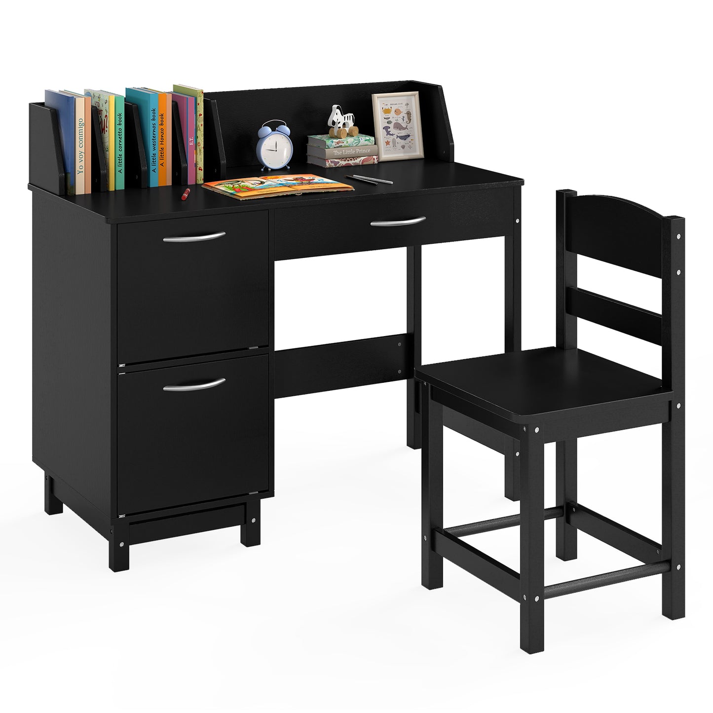 Wooden Kids Study Desk and Chair Set Student Workstation, Black Kids Table & Chair Sets at Gallery Canada