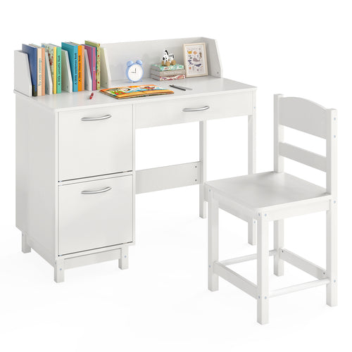 Wooden Kids Study Desk and Chair Set Student Workstation, White