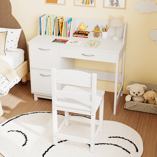 Wooden Kids Study Desk and Chair Set Student Workstation, White