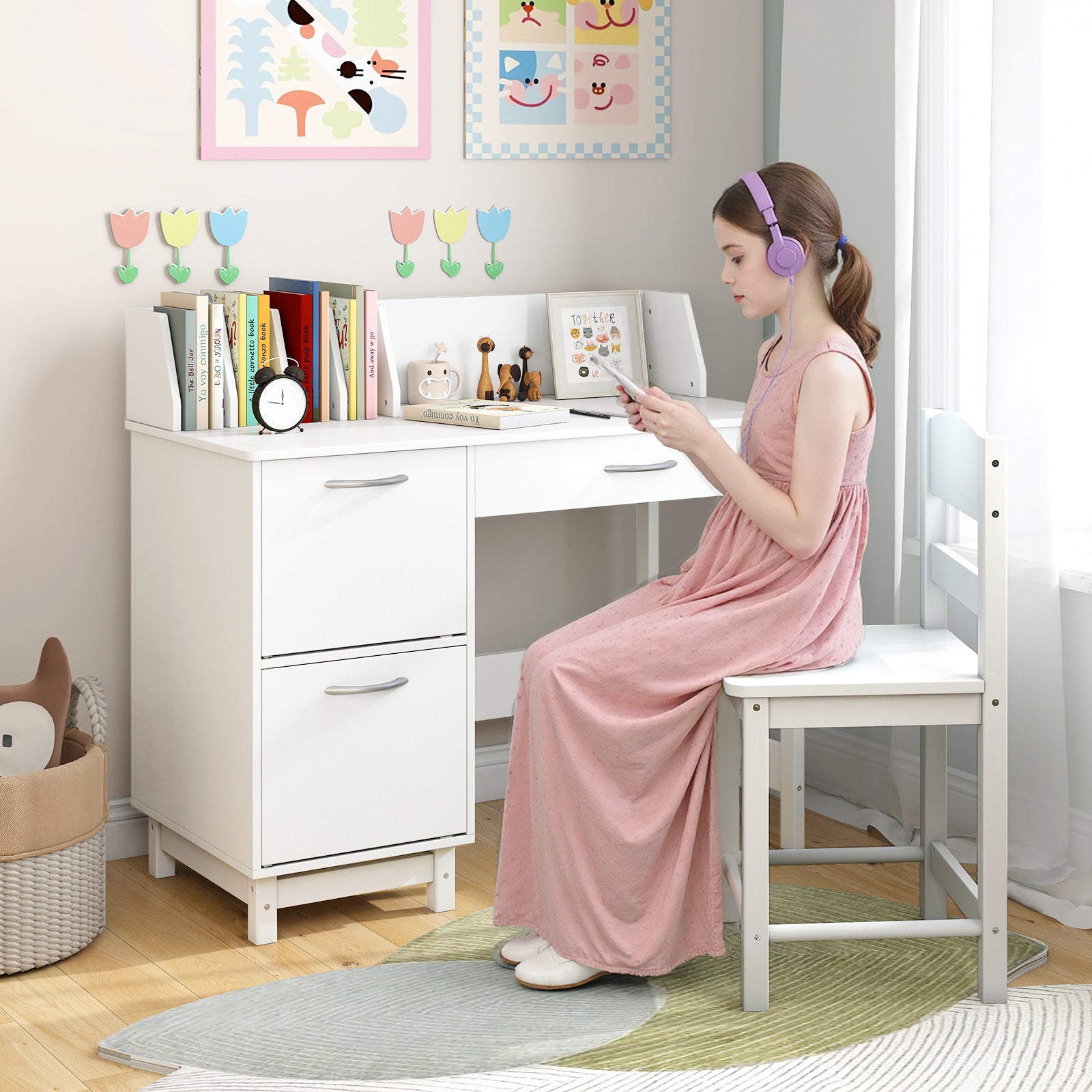 Wooden Kids Study Desk and Chair Set Student Workstation, White Kids Table & Chair Sets at Gallery Canada