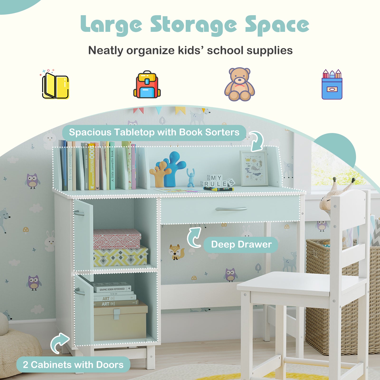 Wooden Kids Study Desk and Chair Set Student Workstation, White Kids Table & Chair Sets at Gallery Canada