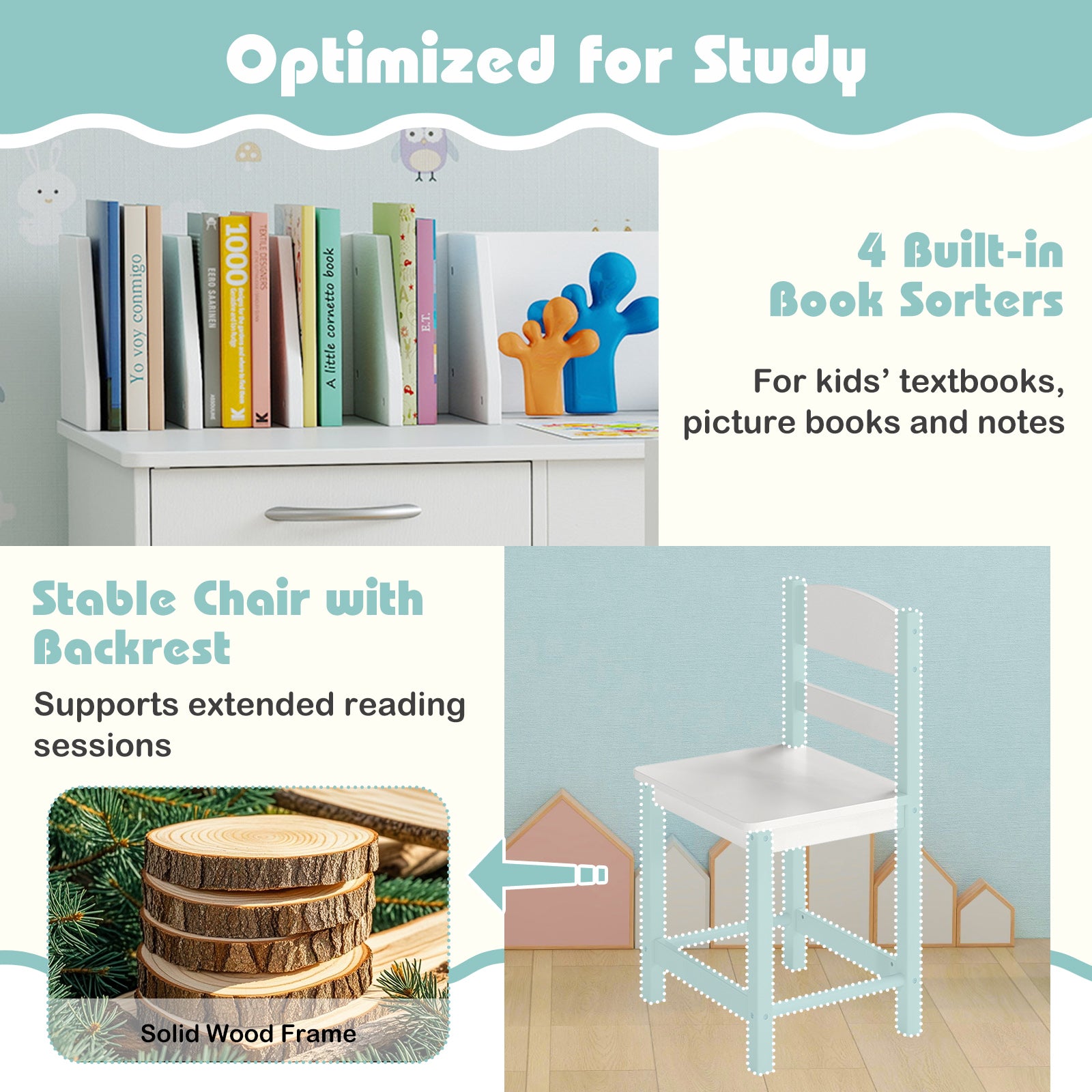 Wooden Kids Study Desk and Chair Set Student Workstation, White Kids Table & Chair Sets at Gallery Canada