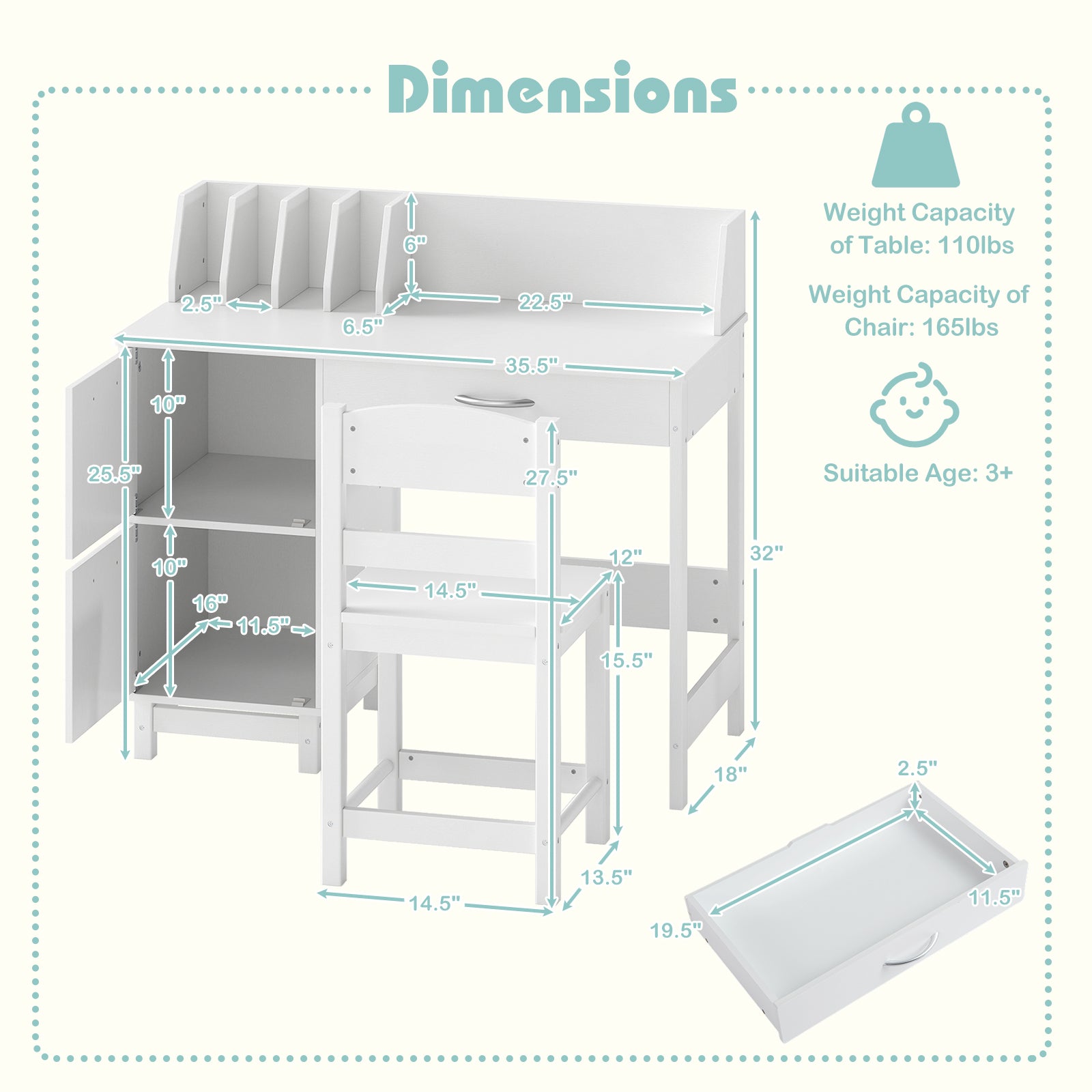 Wooden Kids Study Desk and Chair Set Student Workstation, White Kids Table & Chair Sets at Gallery Canada