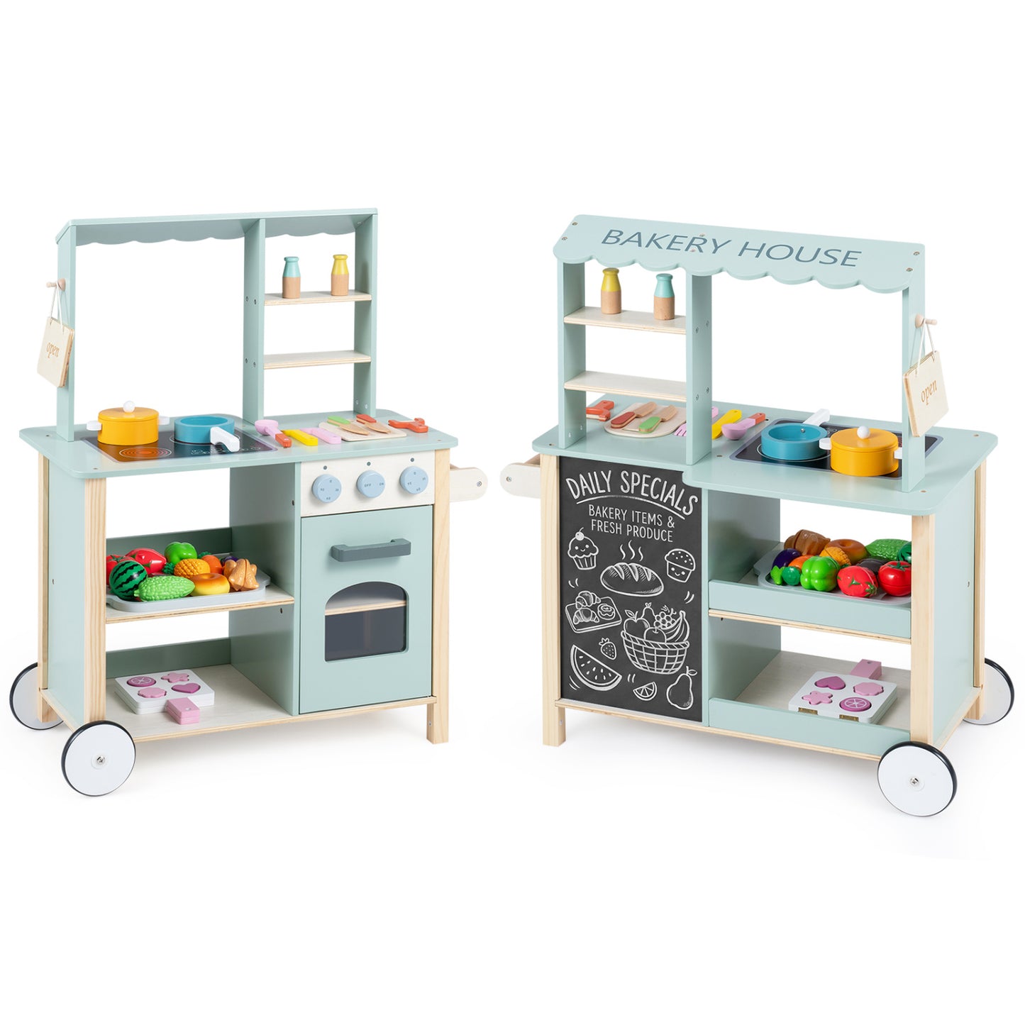 Ensemble de cuisine en bois avec accessoires de cuisson