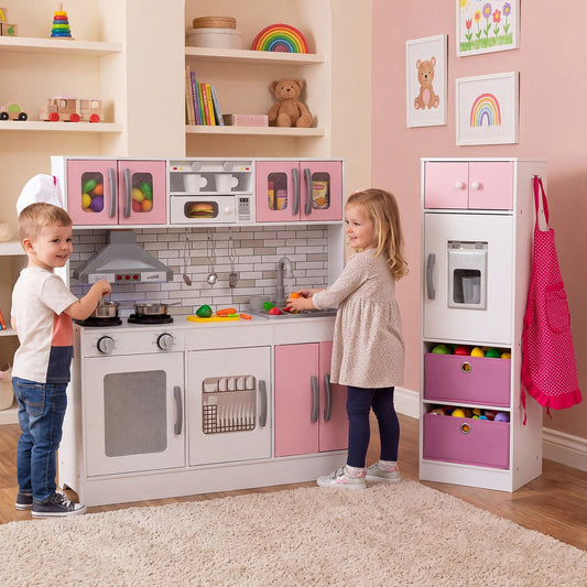 Wooden Kitchen Playset with Lights, Sounds, Ages 3+, Pink Play Kitchen Sets Pink at Gallery Canada