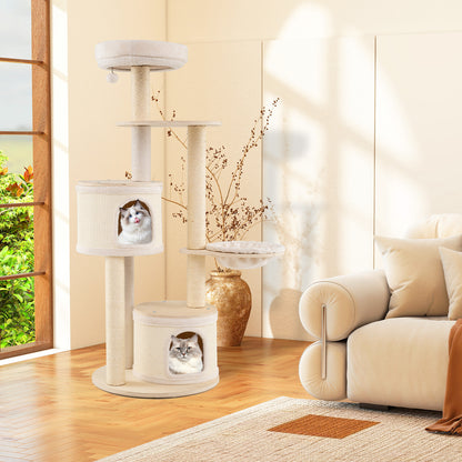 Wooden Kitten Tower with Sisal Scratching Posts and 2 Condos-NA, Natural