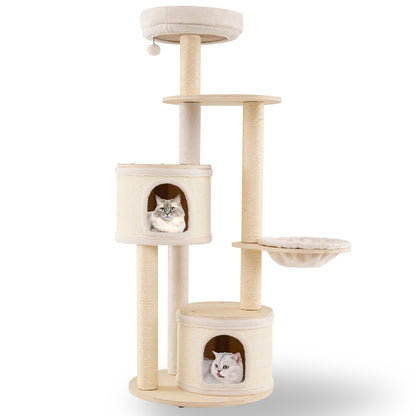 Wooden Kitten Tower with Sisal Scratching Posts and 2 Condos-NA, Natural