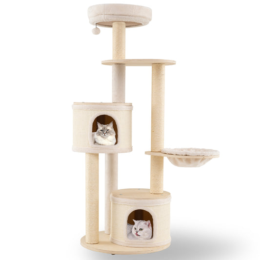 Wooden Kitten Tower with Sisal Scratching Posts and 2 Condos-NA, Natural
