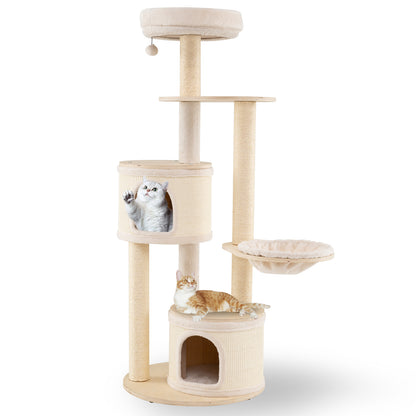Wooden Kitten Tower with Sisal Scratching Posts and 2 Condos-NA, Natural