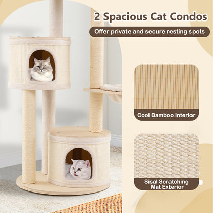 Wooden Kitten Tower with Sisal Scratching Posts and 2 Condos-NA, Natural