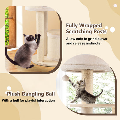 Wooden Kitten Tower with Sisal Scratching Posts and 2 Condos-NA, Natural