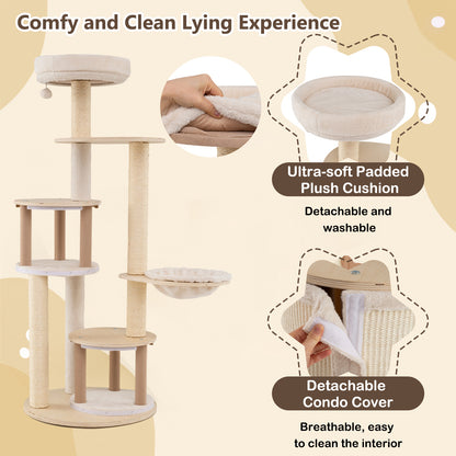 Wooden Kitten Tower with Sisal Scratching Posts and 2 Condos-NA, Natural