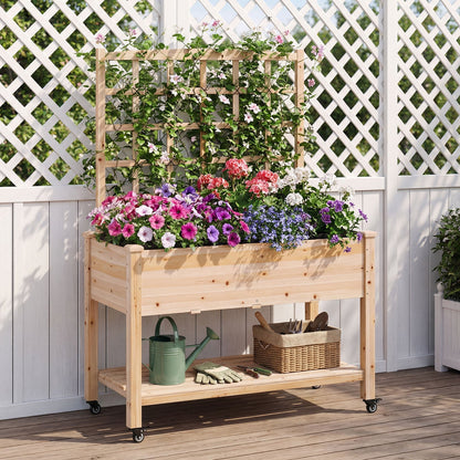 Wooden Mobile Raised Garden Bed On Wheels With Trellis, Natural Raised Garden Beds at Gallery Canada