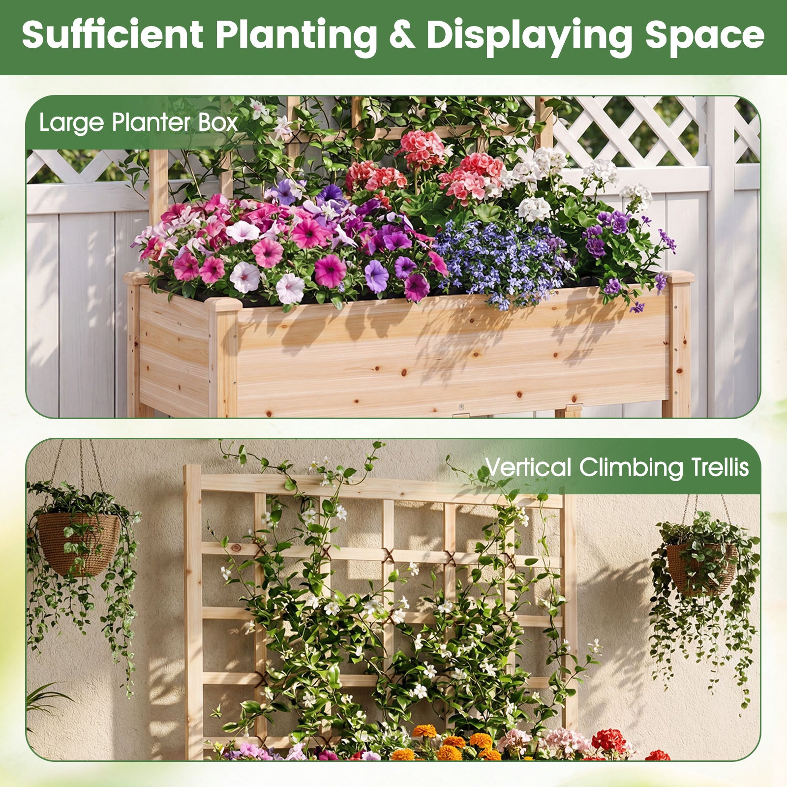 Wooden Mobile Raised Garden Bed On Wheels With Trellis, Natural Raised Garden Beds at Gallery Canada