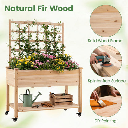 Wooden Mobile Raised Garden Bed On Wheels With Trellis, Natural Raised Garden Beds at Gallery Canada
