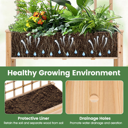 Wooden Mobile Raised Garden Bed On Wheels With Trellis, Natural Raised Garden Beds at Gallery Canada