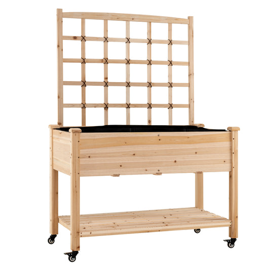 Wooden Mobile Raised Garden Bed On Wheels With Trellis, Natural Raised Garden Beds Natural at Gallery Canada