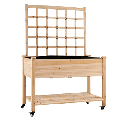 Wooden Mobile Raised Garden Bed On Wheels With Trellis, Natural Raised Garden Beds at Gallery Canada