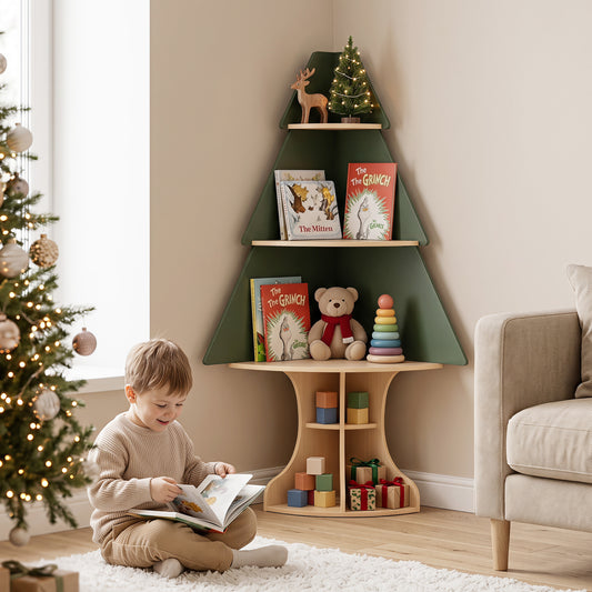 Montessori Wooden Corner Tree Bookshelf, Toy Storage, Green Kids Storage Green at Gallery Canada