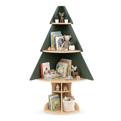 Montessori Wooden Corner Tree Bookshelf, Toy Storage, Green