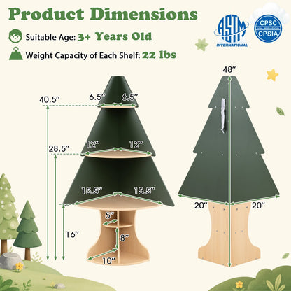 Montessori Wooden Corner Tree Bookshelf, Toy Storage, Green