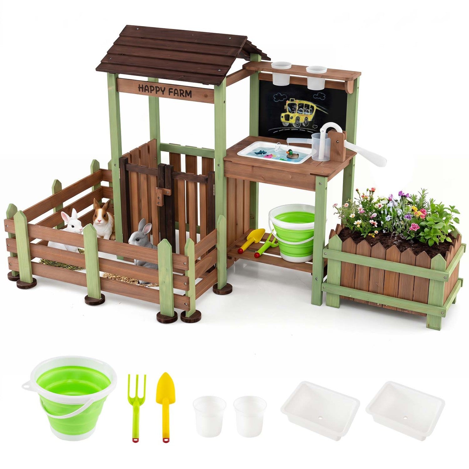 Wooden Mud Farm Playset with Planter Box Lockable Yard and Faucet for 3+ Kids Play Kitchen Sets at Gallery Canada