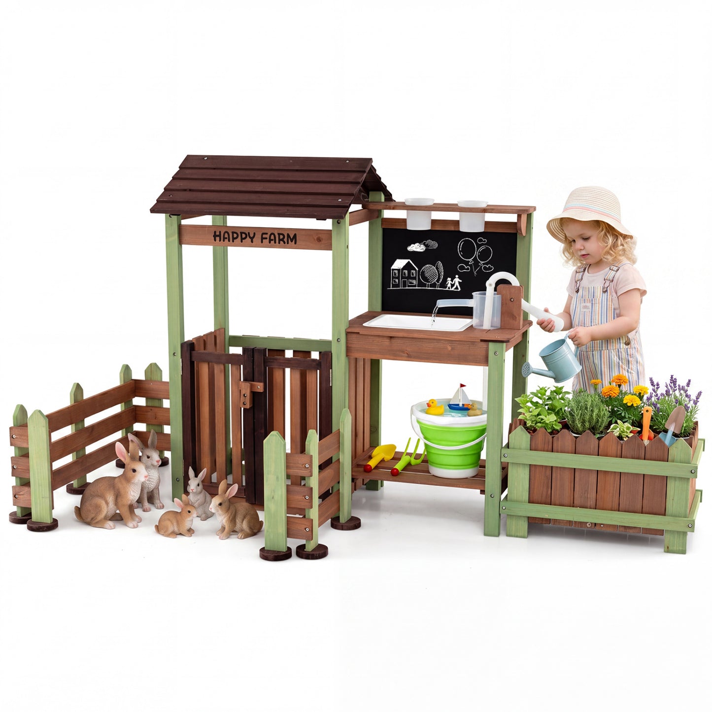 Wooden Mud Farm Playset with Planter Box Lockable Yard and Faucet for 3+ Kids Play Kitchen Sets at Gallery Canada