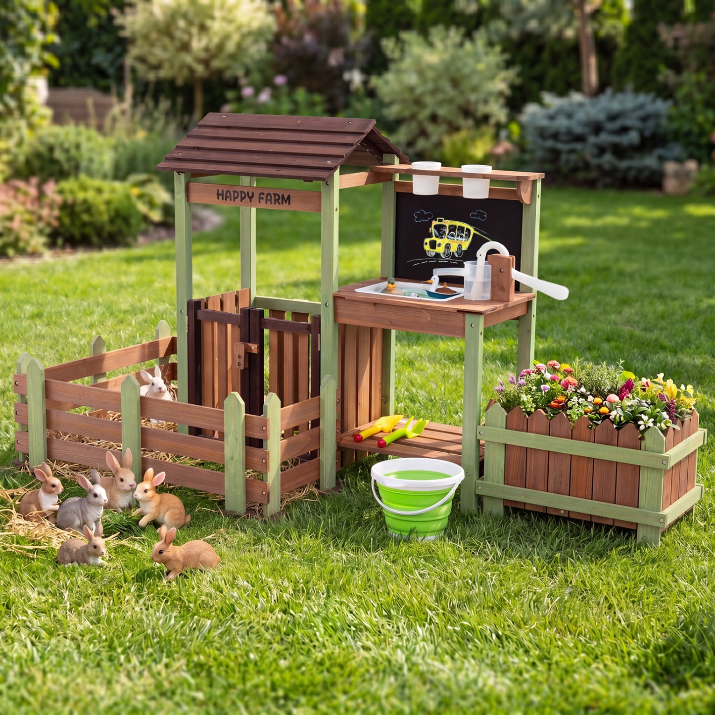 Wooden Mud Farm Playset with Planter Box Lockable Yard and Faucet for 3+ Kids Play Kitchen Sets at Gallery Canada