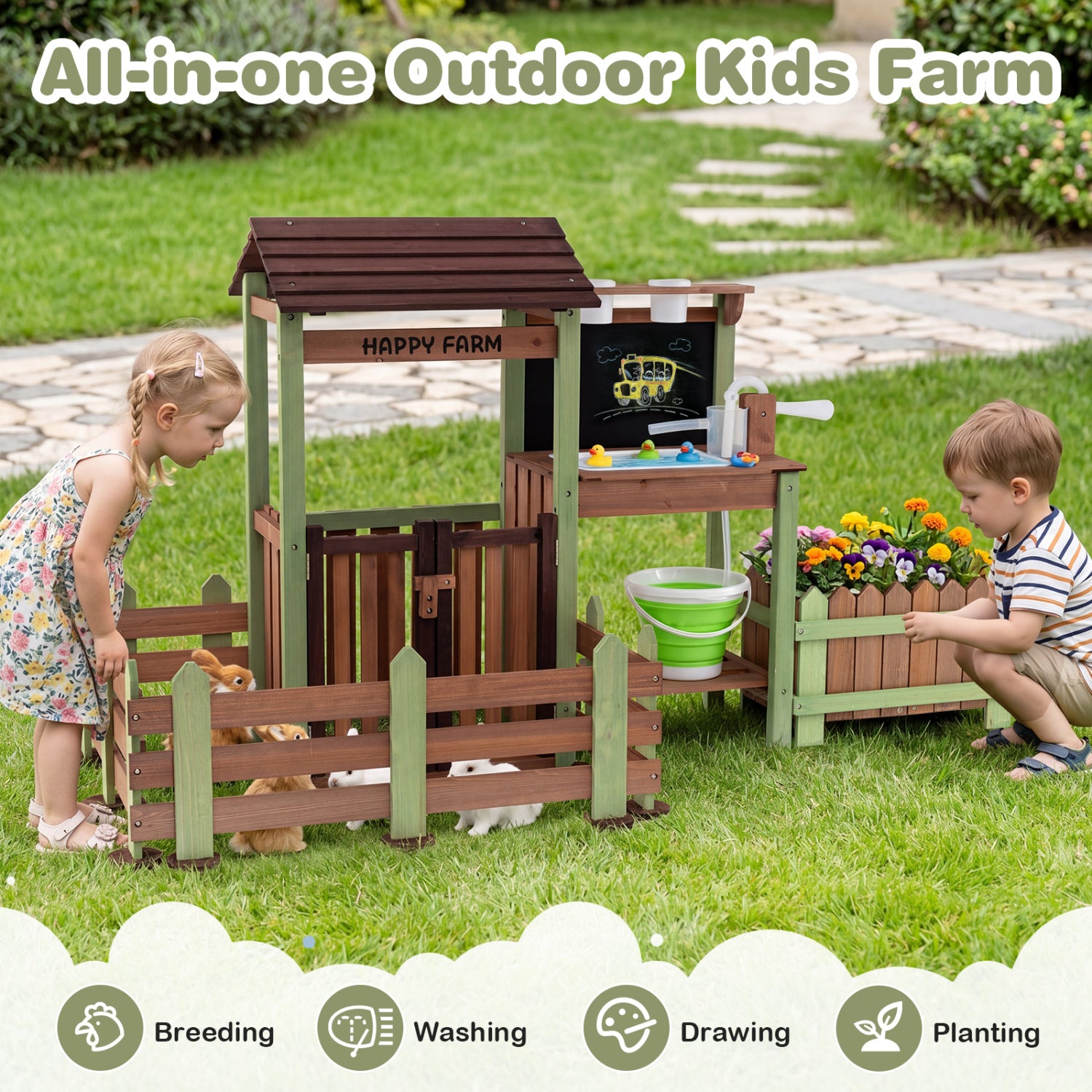 Wooden Mud Farm Playset with Planter Box Lockable Yard and Faucet for 3+ Kids Play Kitchen Sets at Gallery Canada