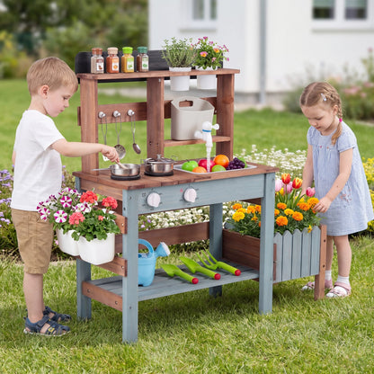 Wooden Mud Kitchen Set With Running Water Faucet Tank, Blue Play Kitchen Sets at Gallery Canada