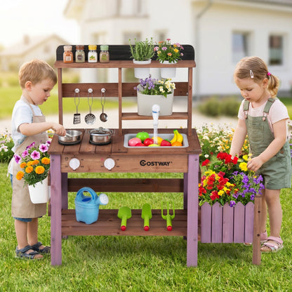 Wooden Mud Kitchen Set With Running Water Faucet Tank, Purple Play Kitchen Sets at Gallery Canada