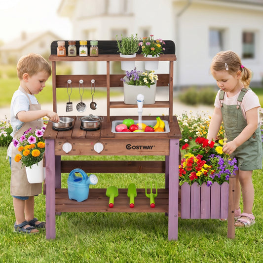 Wooden Mud Kitchen Set With Running Water Faucet Tank, Purple Play Kitchen Sets Purple at Gallery Canada