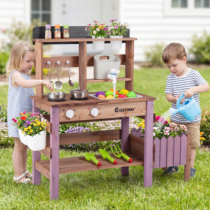 Wooden Mud Kitchen Set With Running Water Faucet Tank, Purple Play Kitchen Sets at Gallery Canada