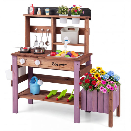 Wooden Mud Kitchen Set With Running Water Faucet Tank, Purple Play Kitchen Sets Purple at Gallery Canada