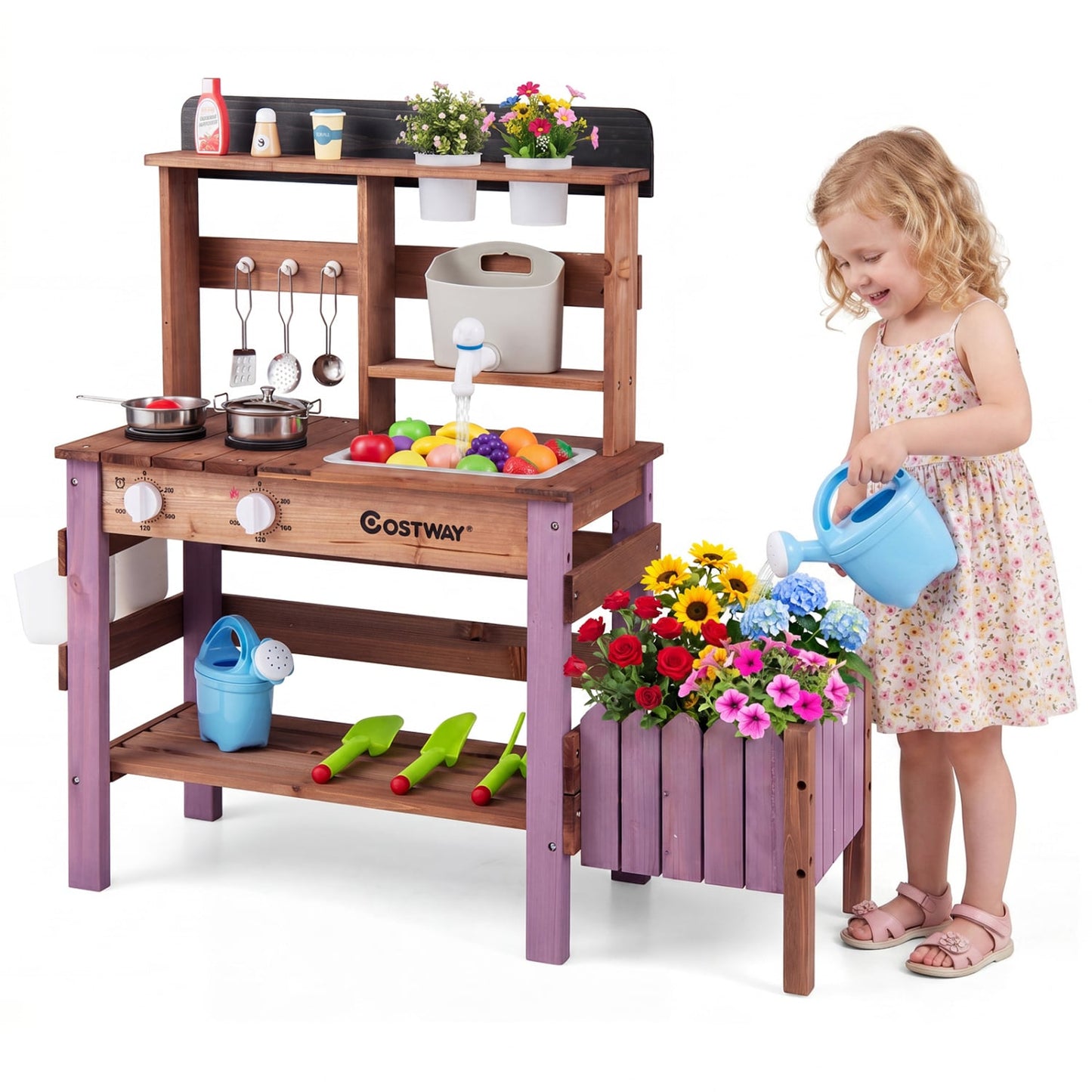 Wooden Mud Kitchen Set With Running Water Faucet Tank, Purple Play Kitchen Sets at Gallery Canada