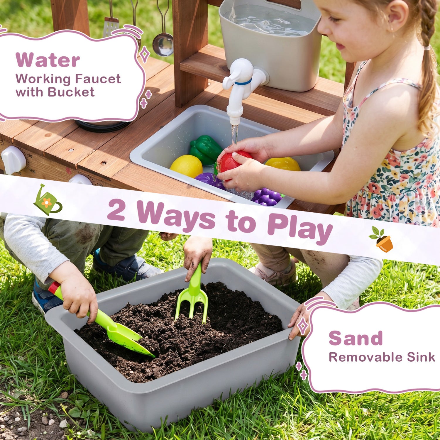 Wooden Mud Kitchen Set With Running Water Faucet Tank, Purple Play Kitchen Sets at Gallery Canada
