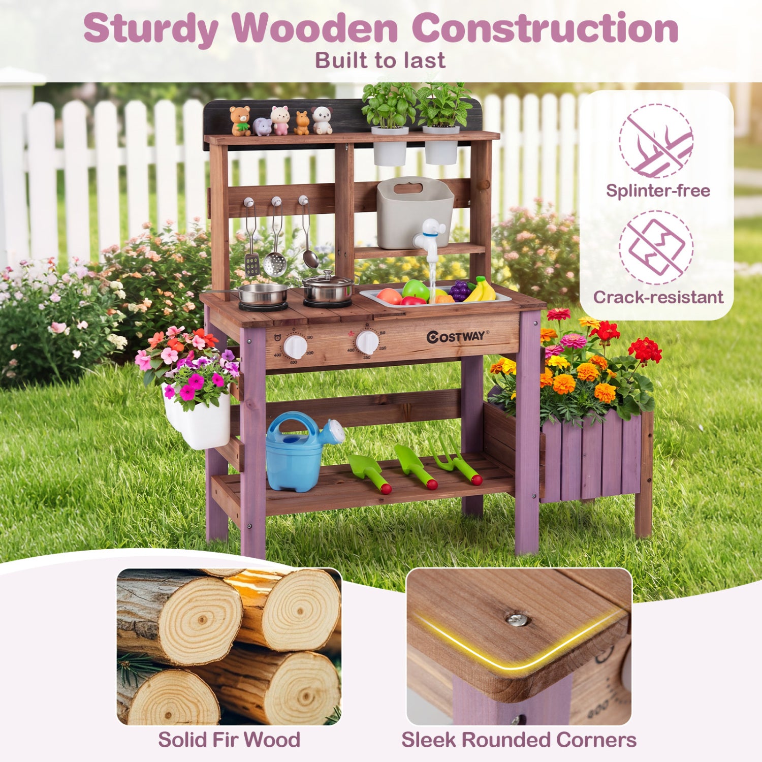 Wooden Mud Kitchen Set With Running Water Faucet Tank, Purple Play Kitchen Sets at Gallery Canada