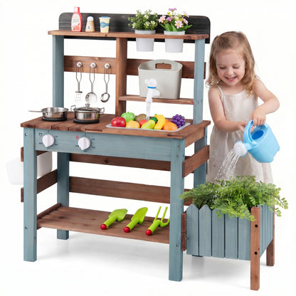 Wooden Mud Kitchen Set With Running Water Faucet Tank, Blue Play Kitchen Sets at Gallery Canada