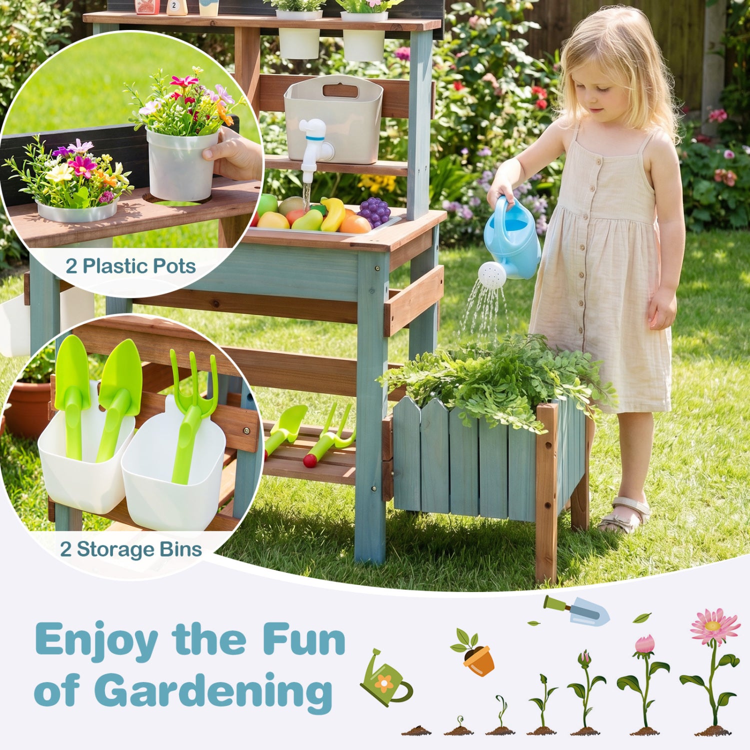 Wooden Mud Kitchen Set With Running Water Faucet Tank, Blue Play Kitchen Sets at Gallery Canada