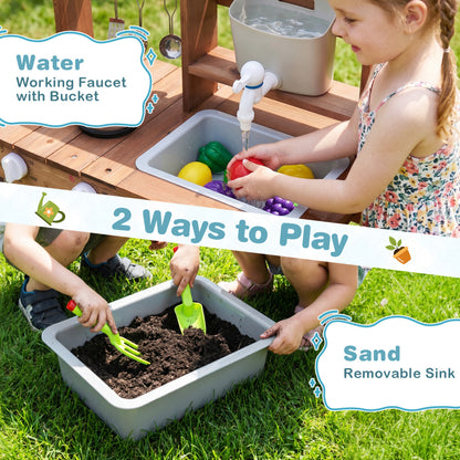 Wooden Mud Kitchen Set With Running Water Faucet Tank, Blue Play Kitchen Sets at Gallery Canada