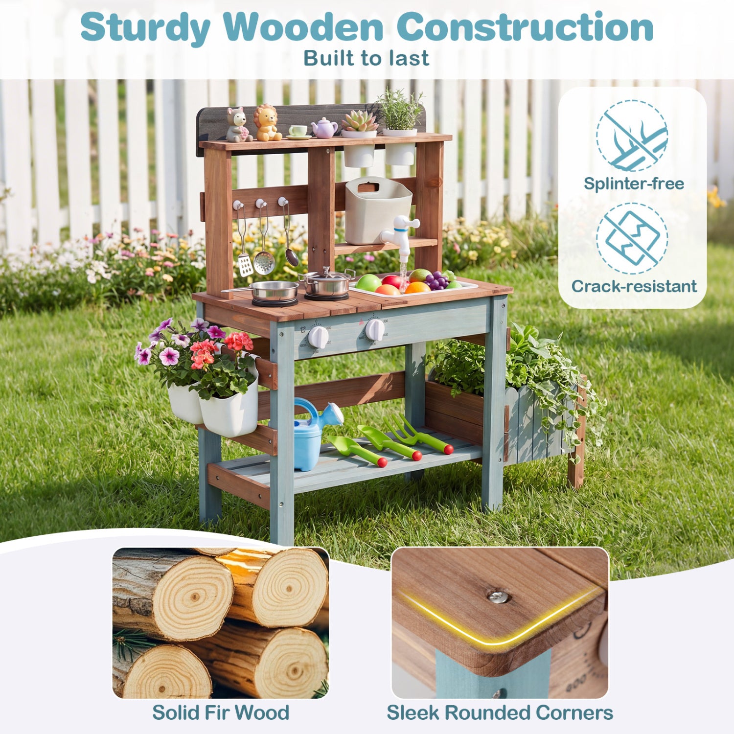 Wooden Mud Kitchen Set With Running Water Faucet Tank, Blue Play Kitchen Sets at Gallery Canada