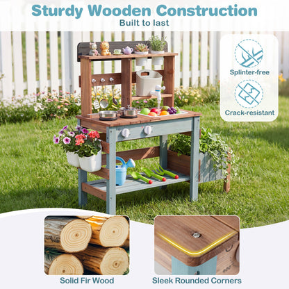 Wooden Mud Kitchen Set With Running Water Faucet Tank, Blue Play Kitchen Sets at Gallery Canada