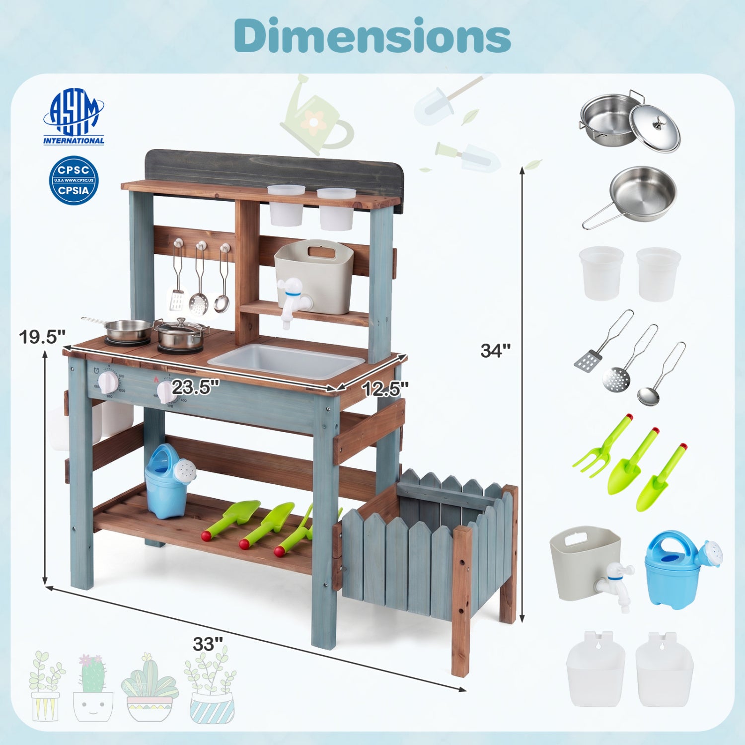 Wooden Mud Kitchen Set With Running Water Faucet Tank, Blue Play Kitchen Sets at Gallery Canada