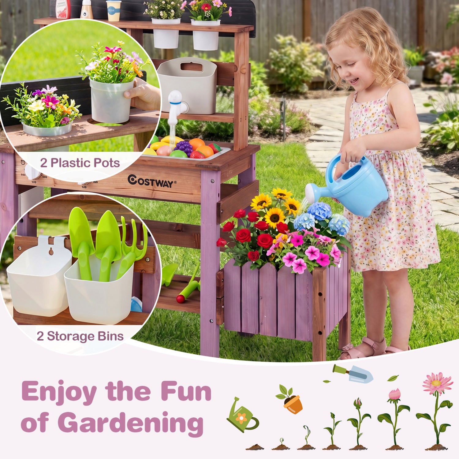 Wooden Mud Kitchen Set With Running Water Faucet Tank, Purple Play Kitchen Sets at Gallery Canada