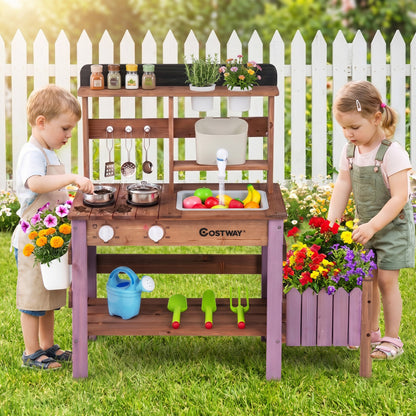 Wooden Mud Kitchen Set With Running Water Faucet Tank, Purple Play Kitchen Sets at Gallery Canada