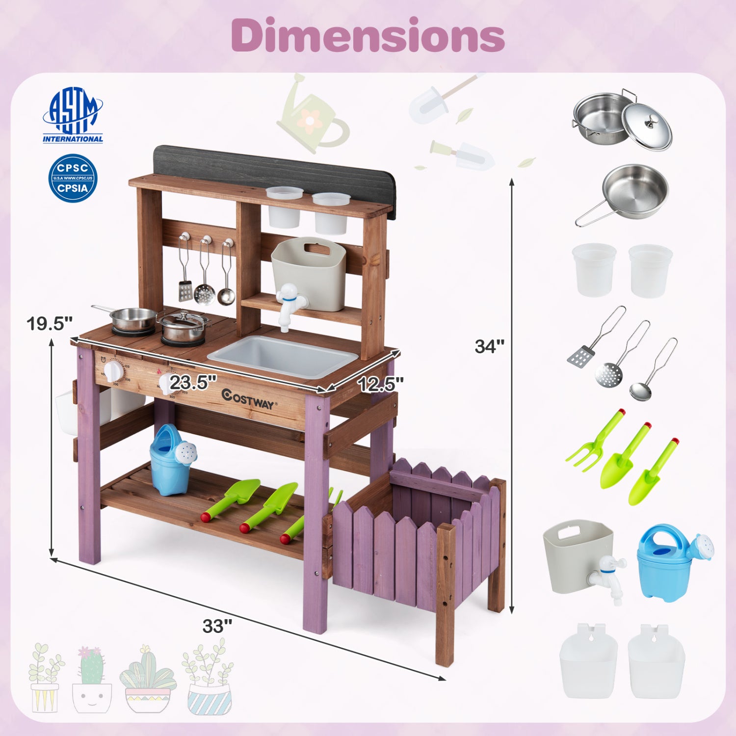 Wooden Mud Kitchen Set With Running Water Faucet Tank, Purple Play Kitchen Sets at Gallery Canada