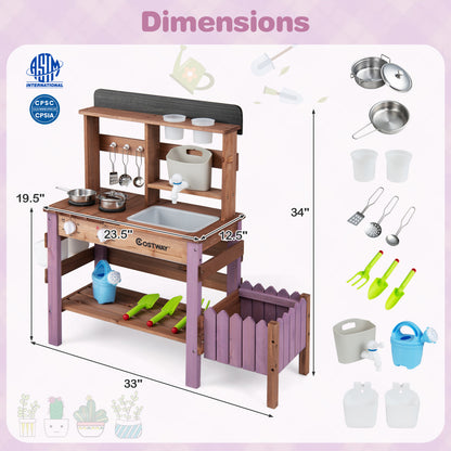 Wooden Mud Kitchen Set With Running Water Faucet Tank, Purple Play Kitchen Sets at Gallery Canada