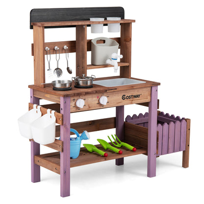 Wooden Mud Kitchen Set With Running Water Faucet Tank, Purple Play Kitchen Sets Purple at Gallery Canada